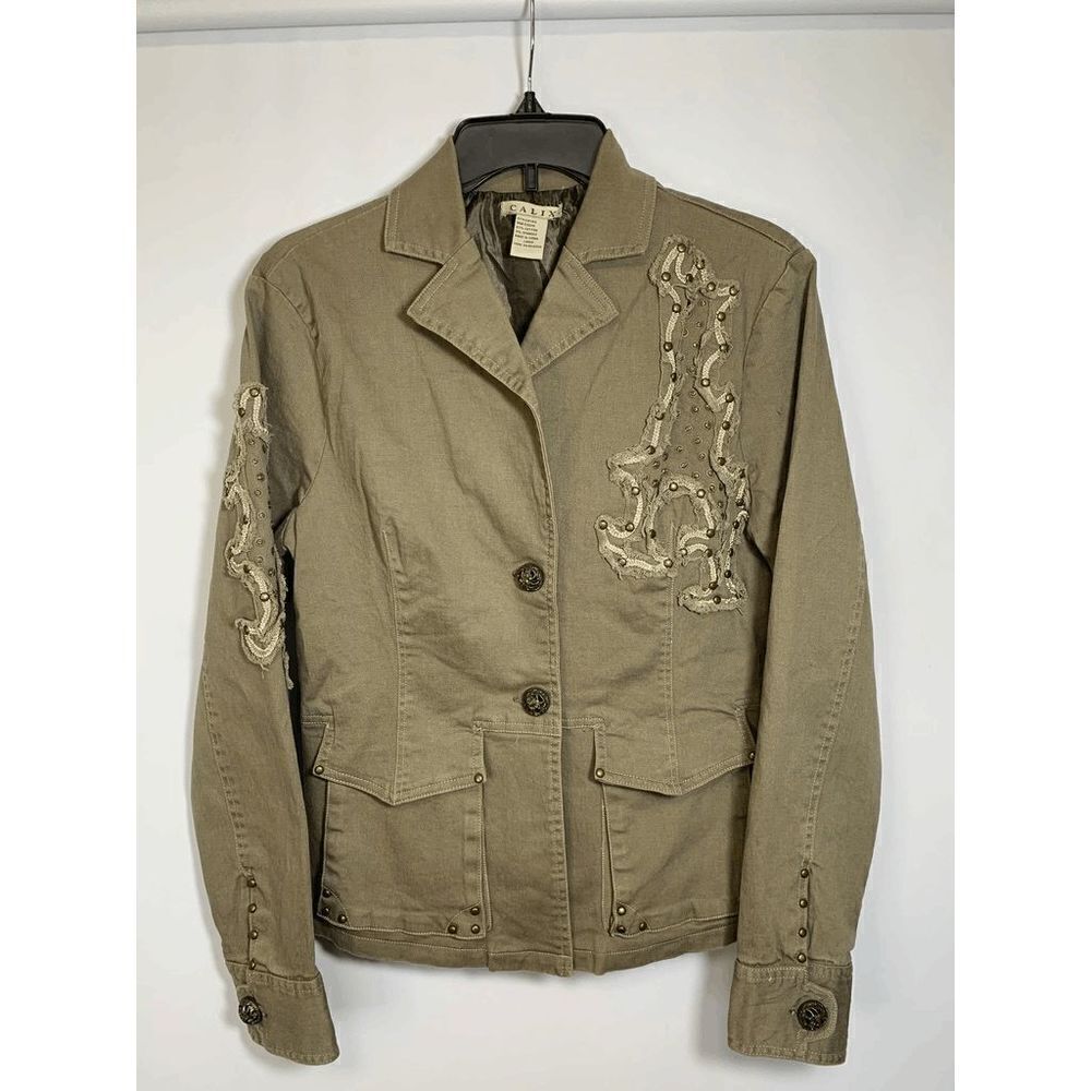 Calix Khaki Embellished Blazer Jacket